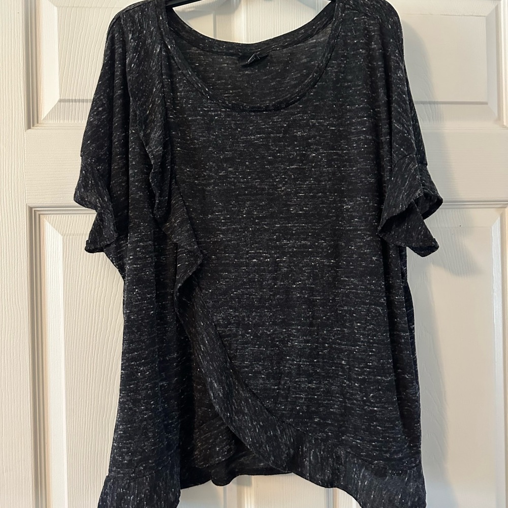 a.n.a Charcoal Ruffle Sleeve Blouse